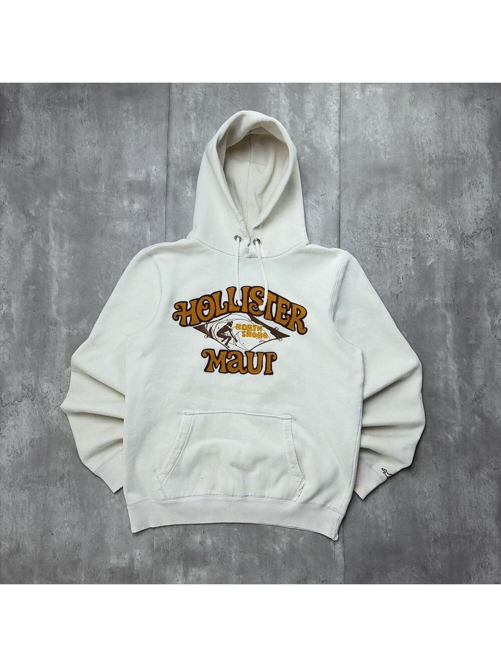 Vintage White Hollister Surf Grunge Distressed Baggy Hoodie